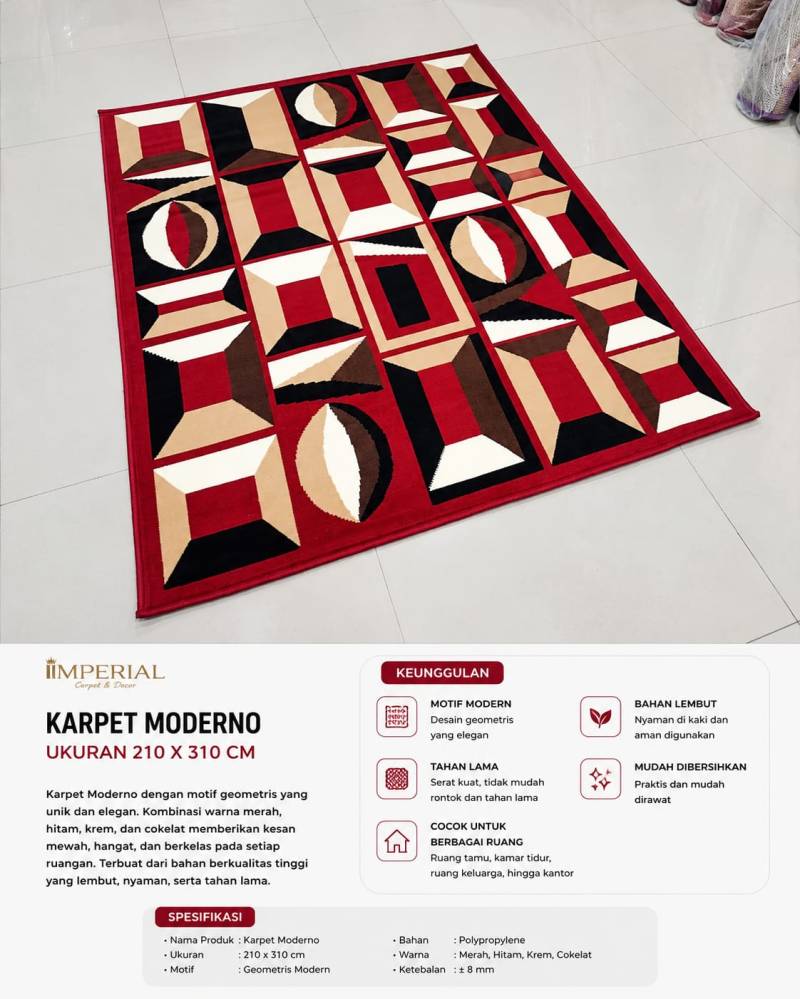 KARPET MODERNO 210X310 RED SQUARE