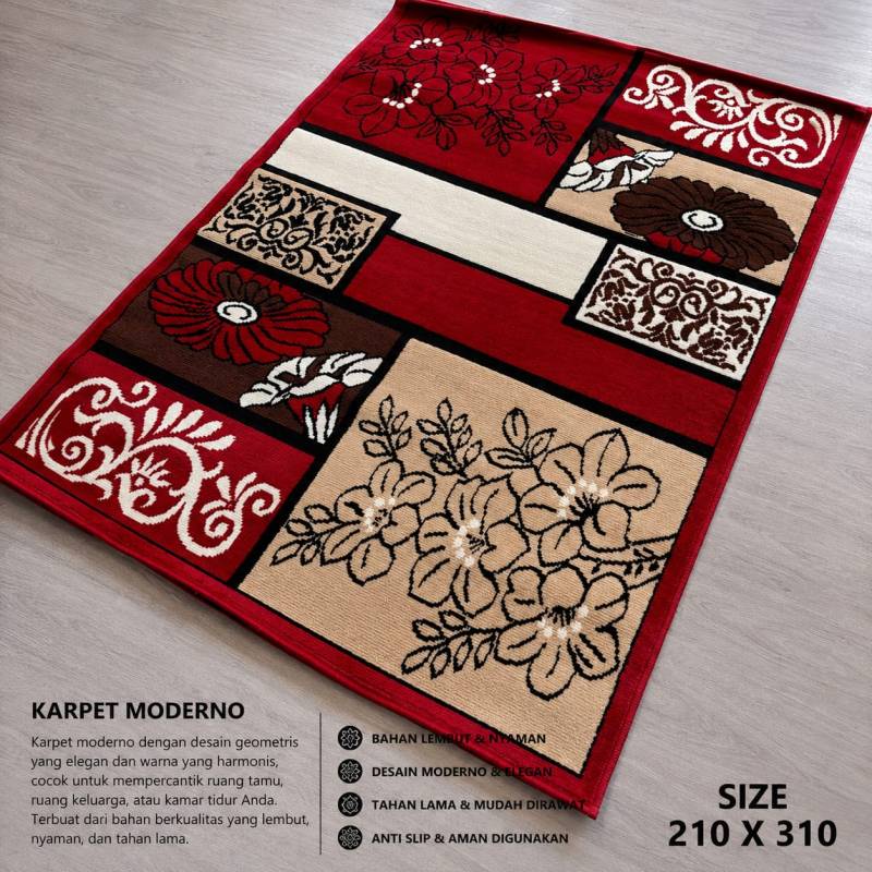 KARPET MODERNO 210X310 RED FLOWER 2