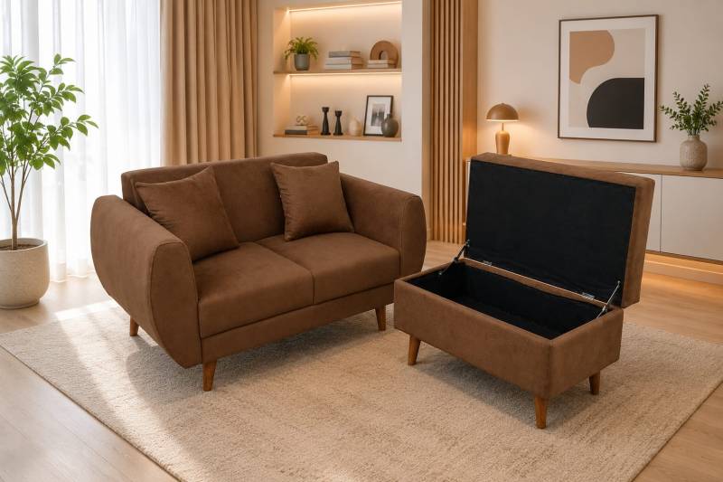 SOFA RETRO 2SEAT+STORAGE TERBUKA (TANPA MEJA) 