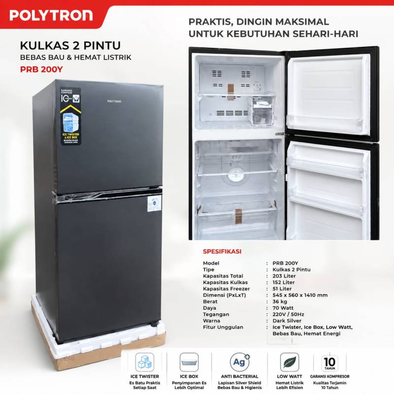 KULKAS 2 PINTU POLYTRON PRB 200Y