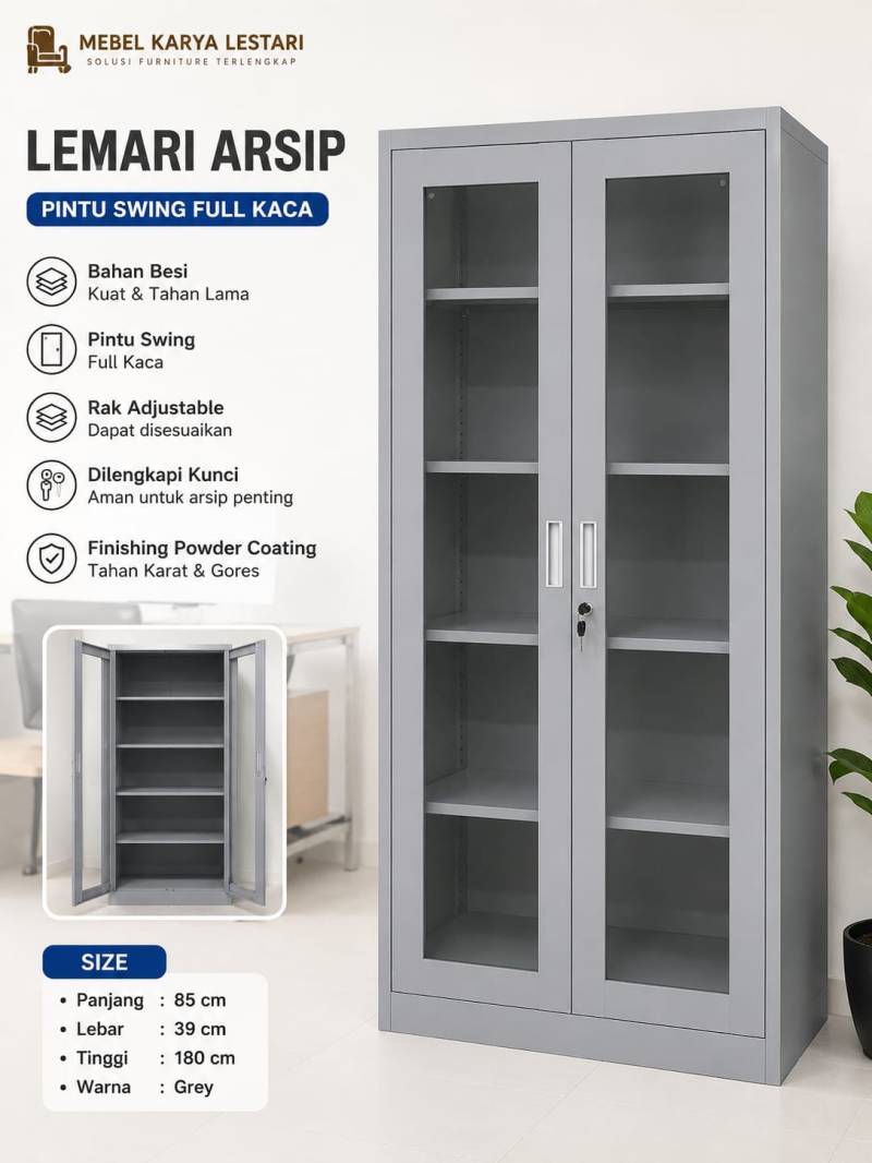 LEMARI ARSIP PINTU SWING FULL KACA