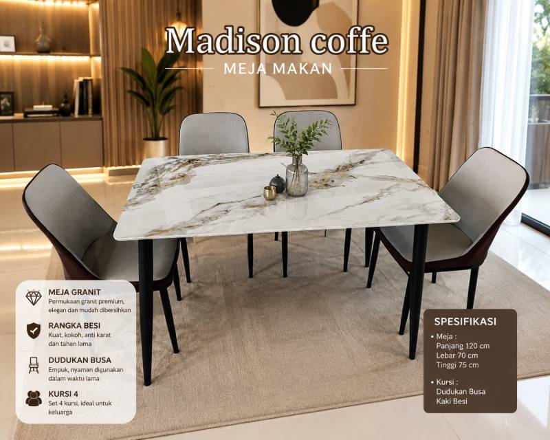 MEJA MAKAN MADISSON COFFE 4 KURSI