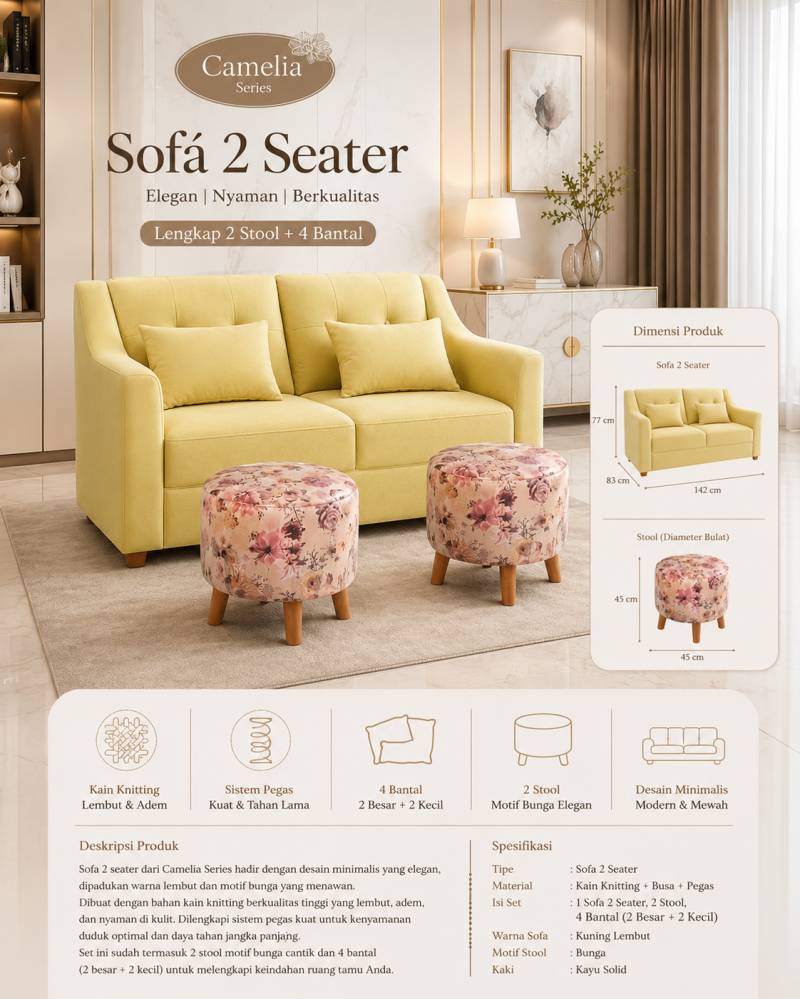SOFA CAMELIA 2 SEATER+2 STOOL