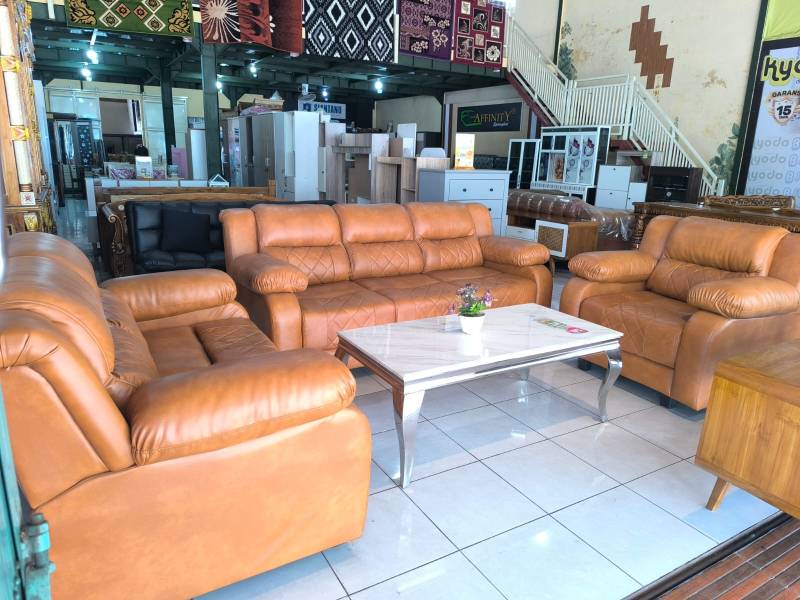 SOFA LUXURY 321+MEJA MARMER KAKI STAINLIS KROM IMPORTA