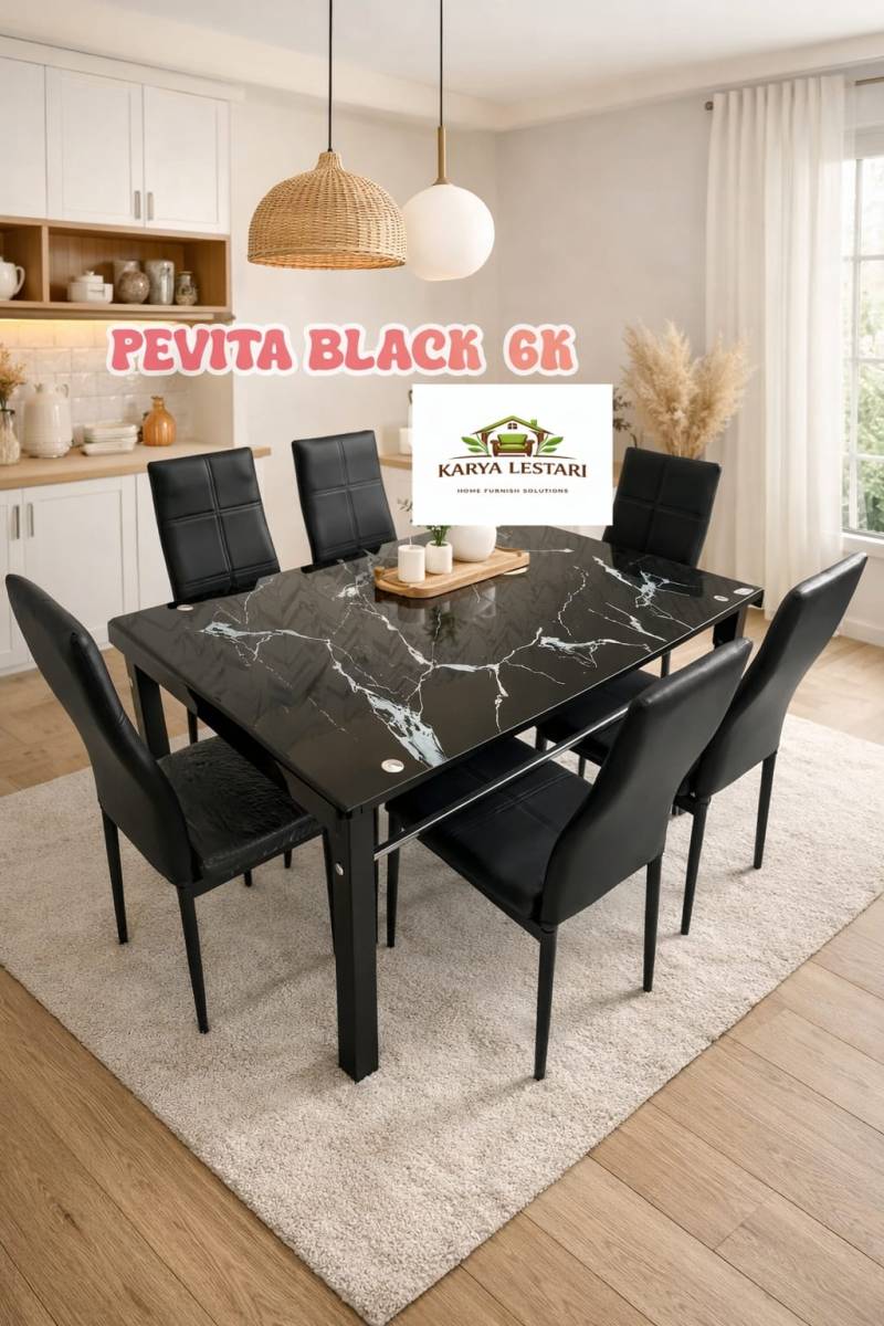 MEJA MAKAN KACA PEVITA 6K BLACK