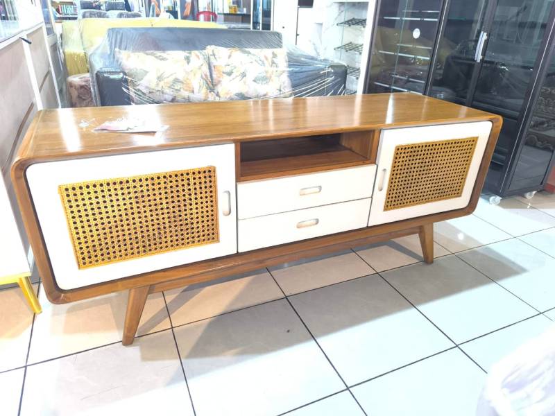 BIFET PENDEK JATI 150CM RETRO ROTAN DUCO PINTU SLIDING