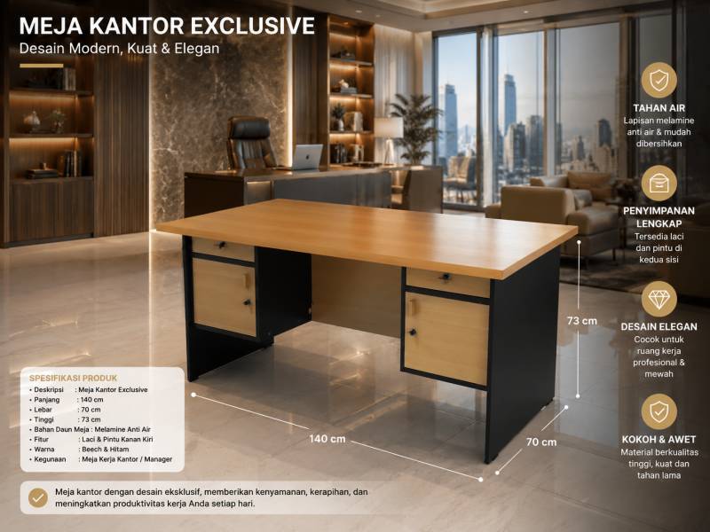 MEJA KANTOR EXCLUSIVE 140CM 1 BIRO